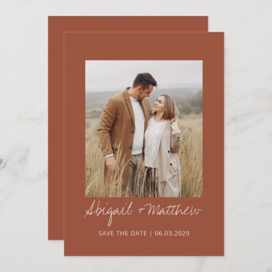 Terracotta Eenvoudige Handgeschreven Bewaar De Dat Kaart (Voorkant / Achterkant)