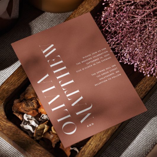 Terracotta eenvoudige minimalistische bruiloft + Q Kaart