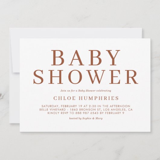 Terracotta Eenvoudige Typografie Stripes Baby show Kaart (Voorkant)