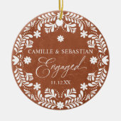 Terracotta eerste kerst Verloving foto Keramisch Ornament (Voorkant)