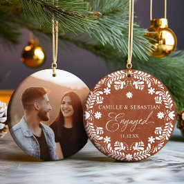 Terracotta eerste kerst Verloving foto Keramisch Ornament