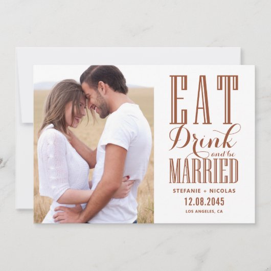 Terracotta Eet Drink en Wees getrouwd Foto Save The Date (Voorkant)