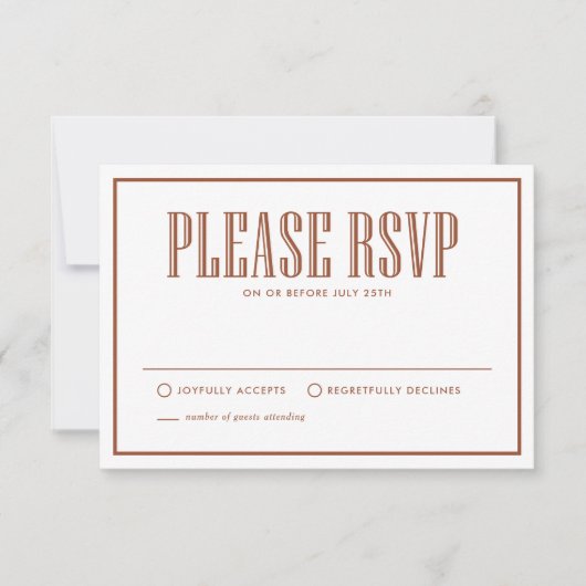 Terracotta Eet, Drink en word Getrouwd Trouwdag RSVP Kaartje (Voorkant)