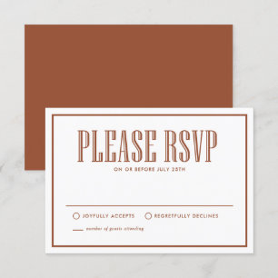 Terracotta Eet, Drink en word Getrouwd Trouwdag RSVP Kaartje