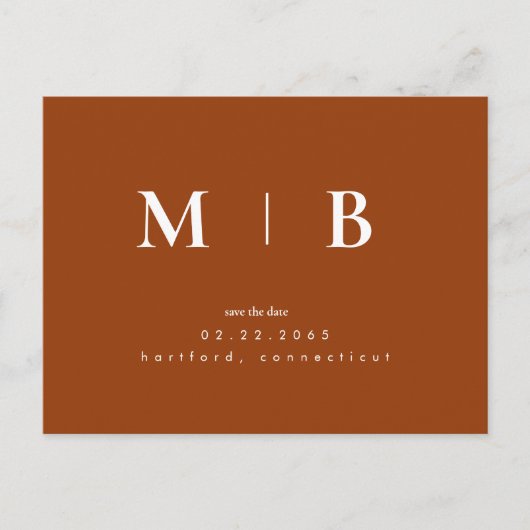 Terracotta eigedelijke monogram sparen de Datum Briefkaart (Voorkant)