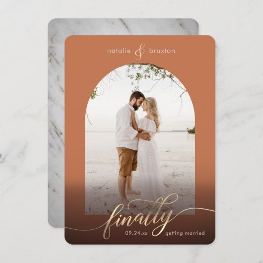 Terracotta eindelijk trouwend & de Foto van het Ve Save The Date (Voorkant / Achterkant)