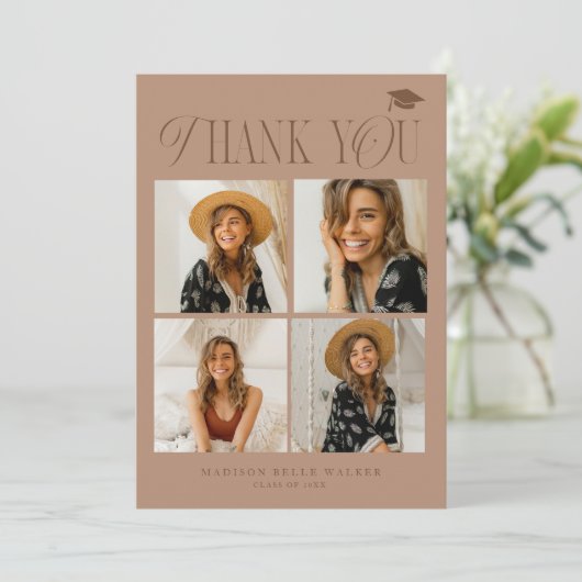 Terracotta Elegance Afstuderen Dank u Collage Bedankkaart (Staand voorkant)
