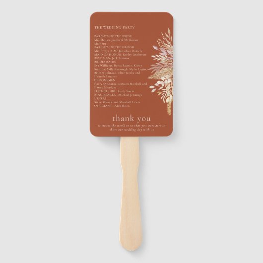 Terracotta Elegant Botanical Arch Wedding Programm Handwaaier (Achterkant)