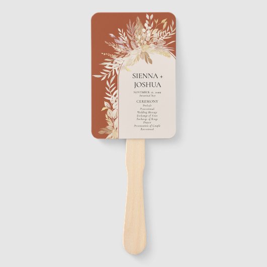 Terracotta Elegant Botanical Arch Wedding Programm Handwaaier (Voorkant)