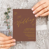 Terracotta Elegant Gold Script in één bruiloft Kaart