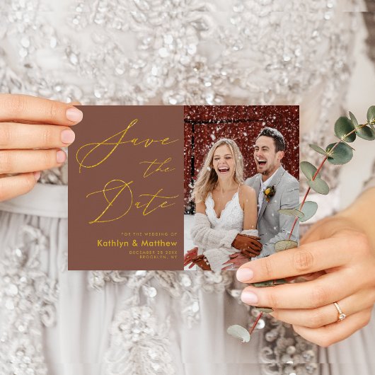Terracotta Elegant Gold Script Modern Wedding Save The Date