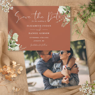 Terracotta Elegant groen Bloemen Foto Bruiloft Save The Date