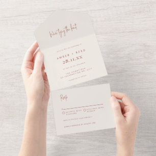 Terracotta Elegant Minimalist Tear Off Wedding All In One Uitnodiging
