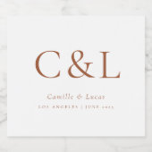 Terracotta Elegant Minimalistisch Bruiloft Monogra Sparkling Wijnetiket (Enkel label)