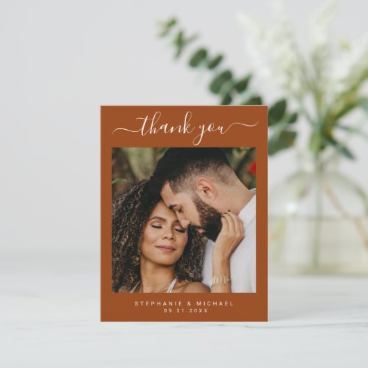 Terracotta Elegant Modern 2 foto bruiloft Bedankkaart (Staand voorkant)