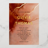 Terracotta Elegant Modern Beach Fall Bruiloft Goud Folie Uitnodiging (Voorkant)