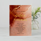 Terracotta Elegant Modern Beach Fall Bruiloft Goud Folie Uitnodiging (Staand Voorkant)