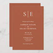 Terracotta Elegant Modern Monogram Wedding Kaart (Voorkant / Achterkant)