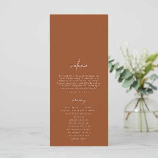 Terracotta Elegant Modern Wedding Ceremony Program (Staand voorkant)