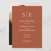 Terracotta Elegant Monogram Foto Bruiloft Save The Date (Voorkant / Achterkant)
