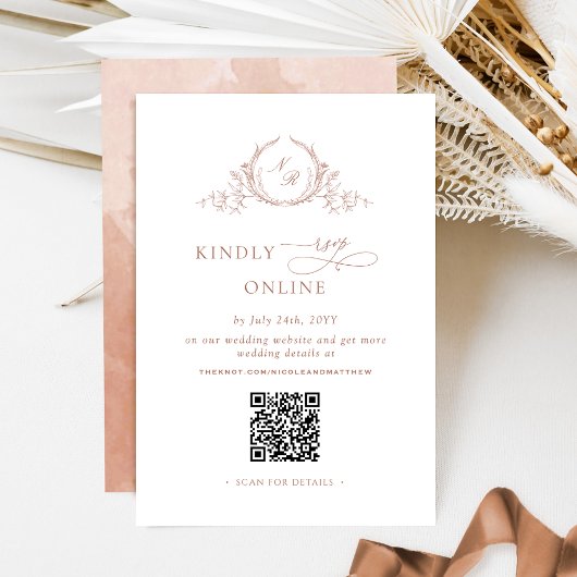 Terracotta Elegant Monogram RSVP Online QR Code Informatiekaartje