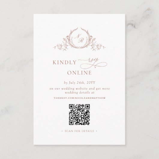 Terracotta Elegant Monogram RSVP Online QR Code Informatiekaartje (Voorkant)