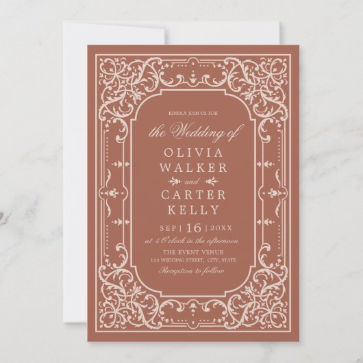 Terracotta elegant  romantische bruiloft kaart (Voorkant)