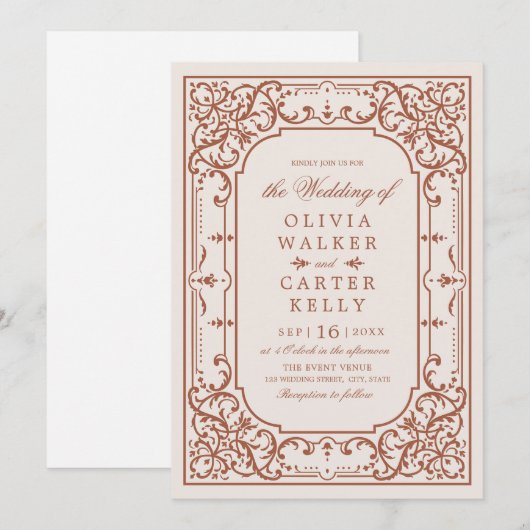 Terracotta elegant romantische bruiloft kaart (Voorkant / Achterkant)