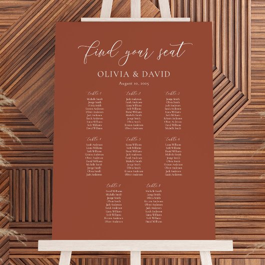 Terracotta Elegant Script 8 tafel zitgrafiek Poster