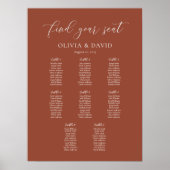 Terracotta Elegant Script 8 tafel zitgrafiek Poster (Voorkant)