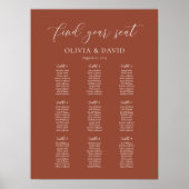 Terracotta Elegant Script 9 Tafel Stoelenkaart Poster (Voorkant)