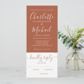 Terracotta Elegant Script All In One Foto Bruiloft Kaart (Staand voorkant)