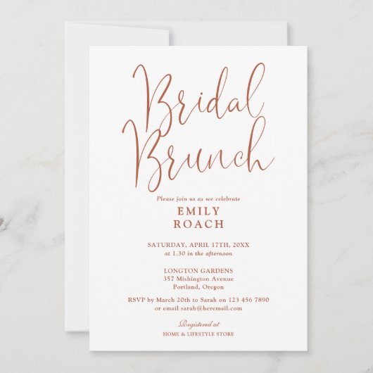 Terracotta Elegant Script Bruids Bunch Douche Kaart (Voorkant)