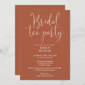 Terracotta Elegant Script Bruids Tea Party Douche Kaart (Voorkant / Achterkant)