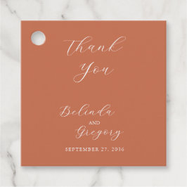 Terracotta Elegant Script Calligraphy Wedding Bedankjes Labels