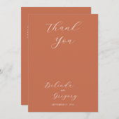 Terracotta Elegant Script Calligraphy Wedding Bedankkaart (Voorkant / Achterkant)