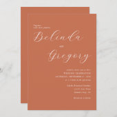 Terracotta Elegant Script Calligraphy Wedding Kaart (Voorkant / Achterkant)