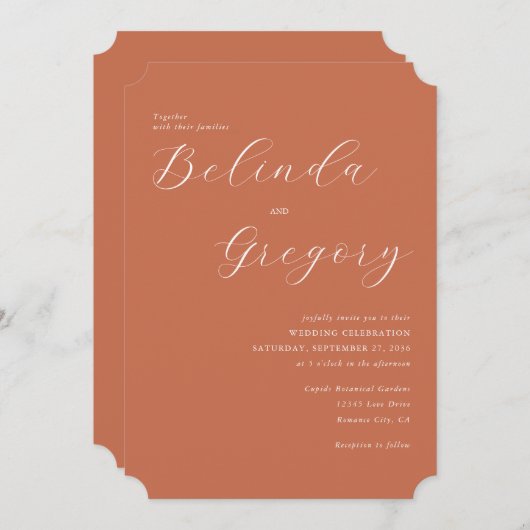 Terracotta Elegant Script Calligraphy Wedding Kaart (Voorkant / Achterkant)