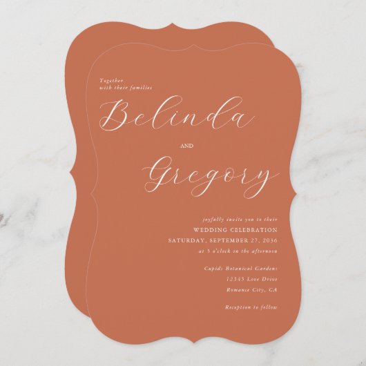 Terracotta Elegant Script Calligraphy Wedding Kaart (Voorkant / Achterkant)