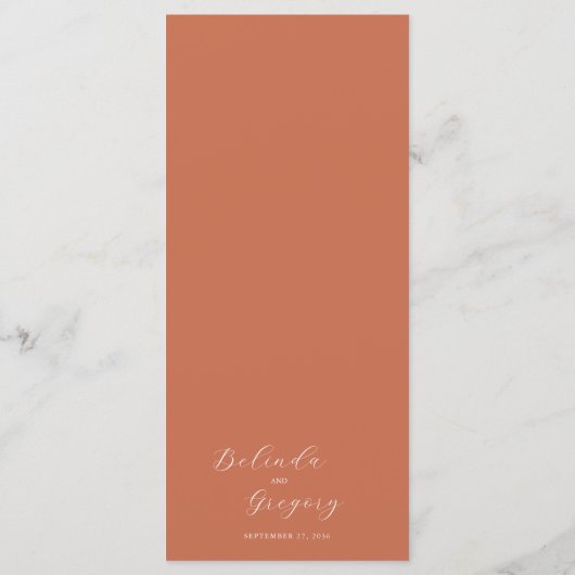 Terracotta Elegant Script Calligraphy Wedding Menu (Achterkant)