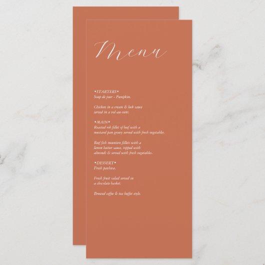 Terracotta Elegant Script Calligraphy Wedding Menu (Voorkant / Achterkant)
