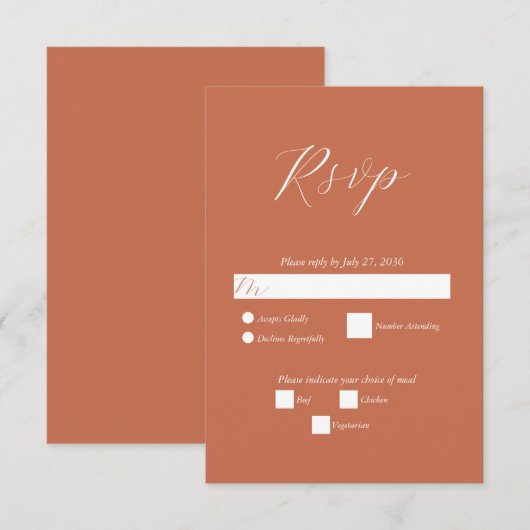 Terracotta Elegant Script Calligraphy Wedding RSVP Kaartje (Voorkant / Achterkant)