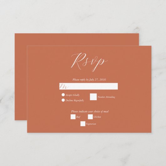 Terracotta Elegant Script Calligraphy Wedding RSVP Kaartje (Voorkant / Achterkant)