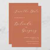 Terracotta Elegant Script Calligraphy Wedding Save The Date (Voorkant / Achterkant)