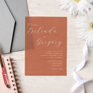 Terracotta Elegant Script Calligraphy Wedding Vellum Uitnodigingen