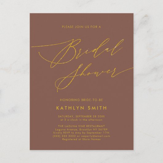 Terracotta Elegant Script Modern Vrijgezellenfeest Uitnodiging Briefkaart (Voorkant)