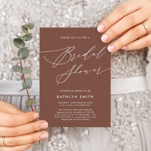 Terracotta Elegant Script Modern Vrijgezellenfeest Uitnodiging Briefkaart