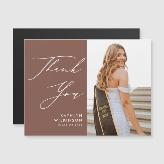 Terracotta Elegant Script Photo AFSTUDEERDER Harte (Voorkant / Achterkant)