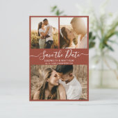 Terracotta Elegant Script Photo Collage Wedding Save The Date (Staand voorkant)