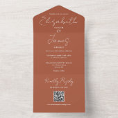 Terracotta Elegant Script QR Code Weddenschap All In One Uitnodiging (Binnen)